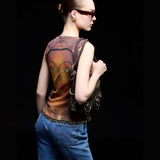 Vintage Vivienne Tam Buddha Print Mesh Bluz
