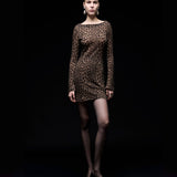 Vintage Fendi FF Leopard Print Yün Mini Elbise