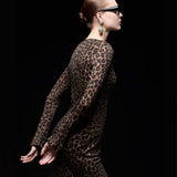 Vintage Fendi FF Leopard Print Yün Mini Elbise