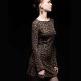 Vintage Fendi FF Leopard Print Yün Mini Elbise