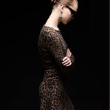 Vintage Fendi FF Leopard Print Yün Mini Elbise
