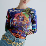 Vintage Jean Paul Gaultier Shiva Print Mesh Bluz