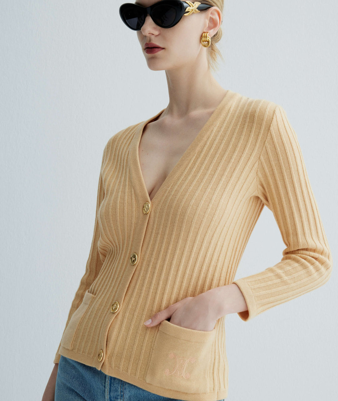 Vintage Celine Sport Cable Knit Yün Hırka – Pop + Sandy
