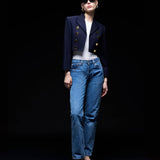 Vintage Yves Saint Laurent Cropped Militer Yün Ceket
