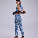 Vintage Moschino Jeans Trompe L'Oeil Denim Print Yelek Pantolon Takım