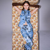 Vintage Moschino Jeans Trompe L'Oeil Denim Print Yelek Pantolon Takım