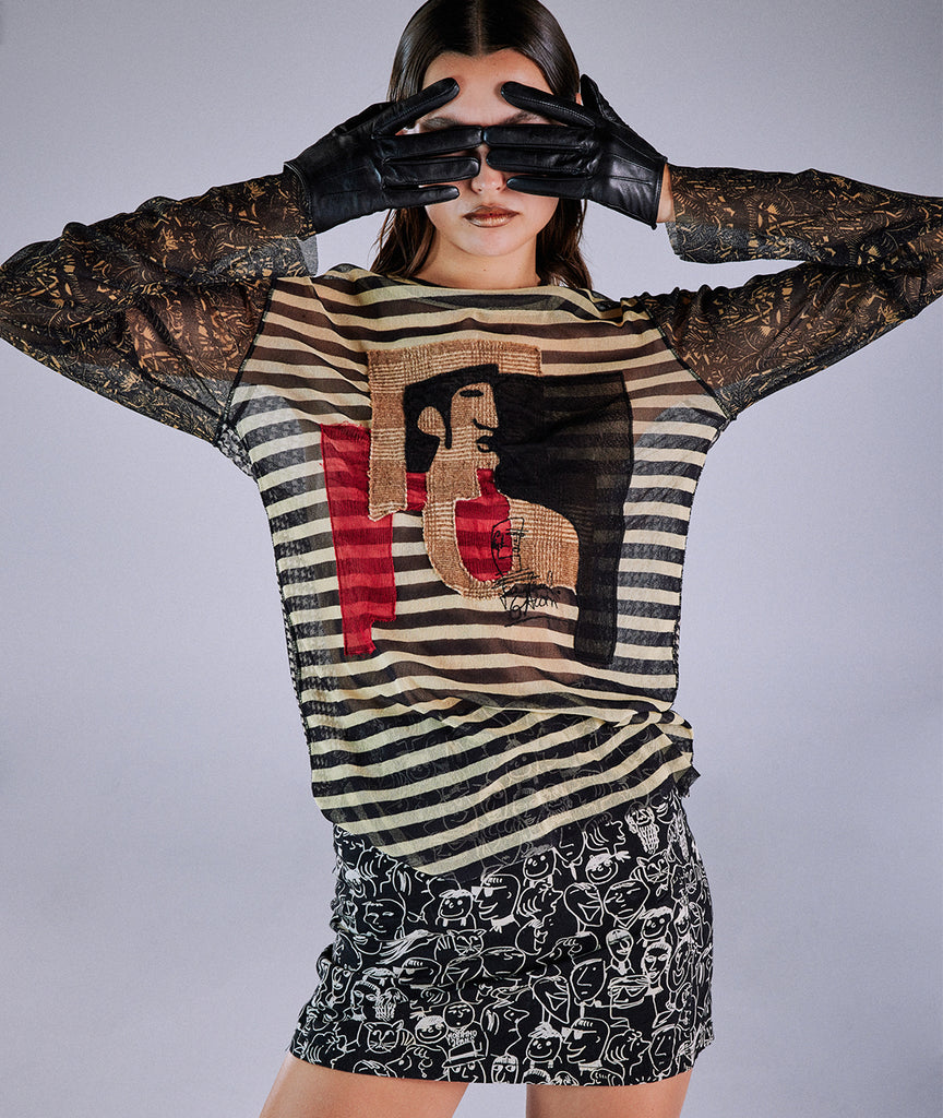 Jean Paul Gaultier モナリザ カットソー 美品【Jean Paul GAULTIER】モナリザ柄 パワーネット カットソー