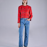 Vintage Cropped Yakasız Ceket