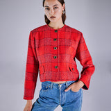 Vintage Cropped Yakasız Ceket