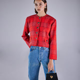Vintage Cropped Yakasız Ceket