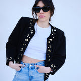 Vintage Gold Zımba Detaylı Cropped Süet Ceket