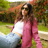 Vakko Pink Studded Leather Jacket 